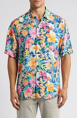 Tommy Bahama Veracruz Cay Floral Short Sleeve Button-Up Shirt Amber Glow at Nordstrom,