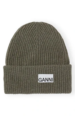 Ganni Structured Wool Blend Rib Beanie in Dusty Olive at Nordstrom