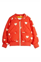 Mini Rodini Kids' Heart Print Quilted Baseball Jacket Red at Nordstrom,