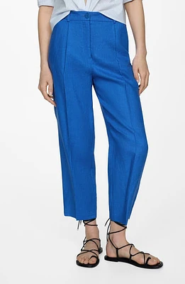 MANGO Brunoli Linen Ankle Straight Leg Pants Medium Blue at Nordstrom,