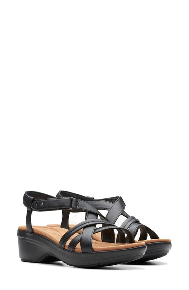 Clarks(r) Tuleah May Ankle Strap Platform Sandal Black Leather at Nordstrom,