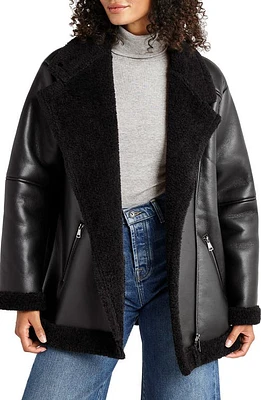 Splendid Earhart Faux Leather Aviator Jacket with Fur Collar at Nordstrom,