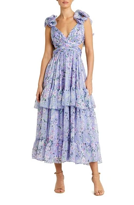 Ieena for Mac Duggal Floral Ruffle Tiered Maxi Dress in Lilac Multi at Nordstrom, Size 8