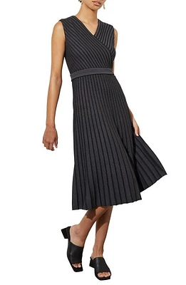 Ming Wang Stripe Sleeveless Midi Sweater Dress Blk/Granite at Nordstrom,