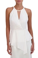 bcbg Keyhole Sleeveless Peplum Top in Gardenia at Nordstrom, Size Large