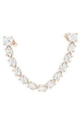 HauteCarat Lab Created Diamond Rope Chain Single Earring with Two Round Studs in 18K Rose Gold at Nordstrom