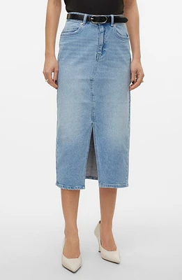 VERO MODA Veri Slit Front Denim Midi Skirt Light Blue at Nordstrom,