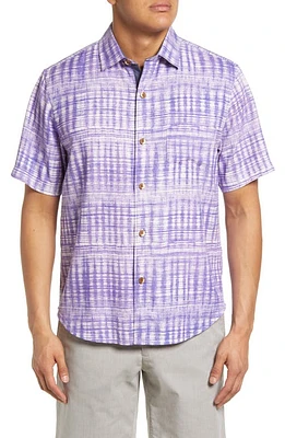 Tommy Bahama Daybreak Batik Short Sleeve Silk Button-Up Shirt in Violet at Nordstrom, Size Medium