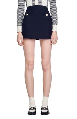 sandro Aless High Waist Wool Blend Miniskirt Deep Blue at Nordstrom,