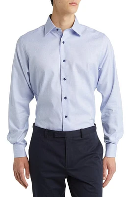 David Donahue Trim Fit Geometric Pattern Microdobby Dress Shirt Blue at Nordstrom,