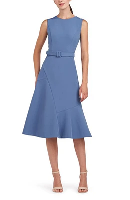 Kay Unger Janet Belted Cocktail Midi Dress Mediterranean Blue at Nordstrom,