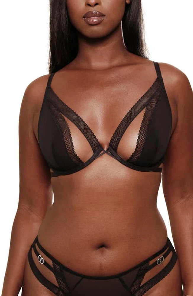 Love, Vera Unlined Cutout Mesh Underwire Demi Bra Black at Nordstrom,