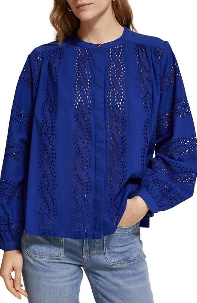 Scotch & Soda Broiderie Anglaise Shirt Electric Blue at Nordstrom, Us