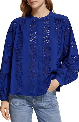 Scotch & Soda Broiderie Anglaise Shirt Electric Blue at Nordstrom, Us