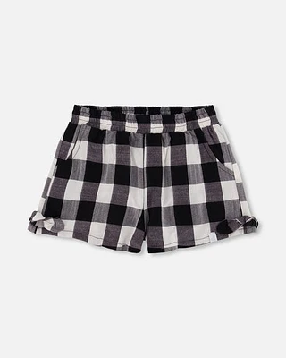 Deux Par Deux Girl's Short With Knots Vichy Black And White at Nordstrom