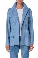 Akris Cinch Waist Stretch Wool Flannel Jacket in Light Denim at Nordstrom, Size 10