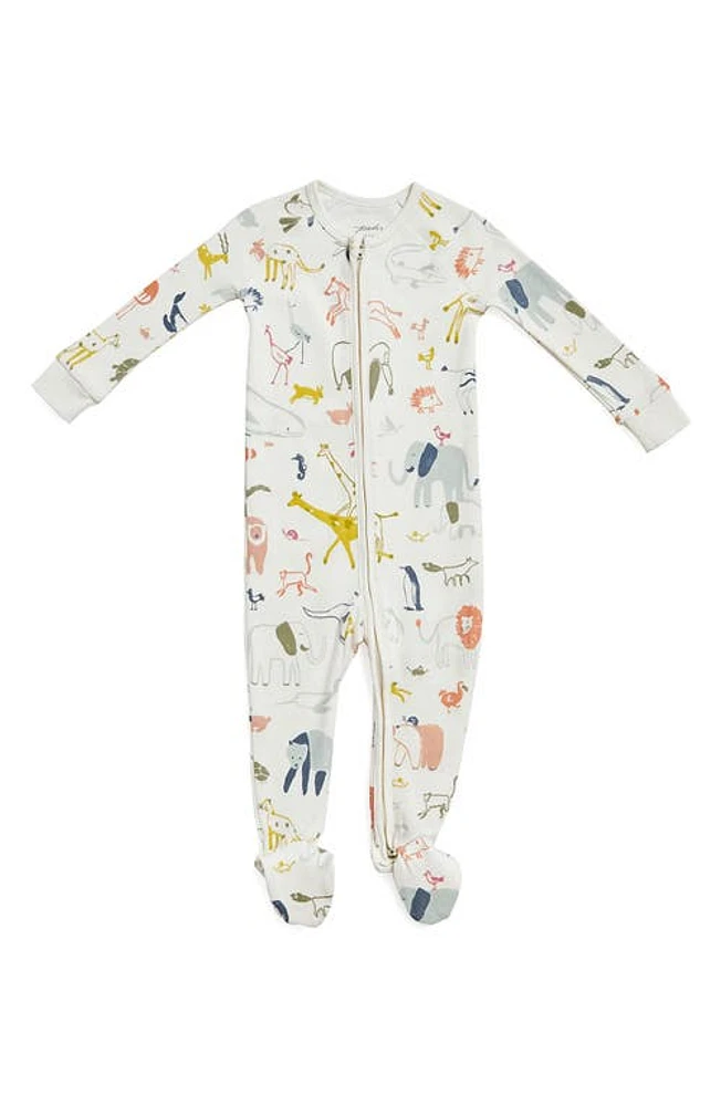 Pehr Into The Wild Print Fitted One-Piece Organic Cotton Footed Pajamas in Ivory at Nordstrom