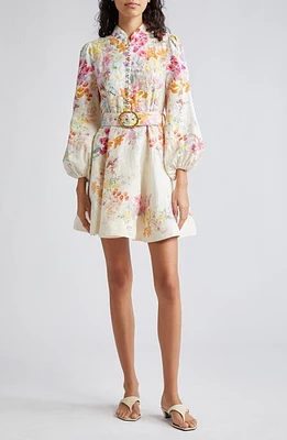 Zimmermann Natura Floral Belted Linen Minidress Kaleidoscope Garden at Nordstrom,