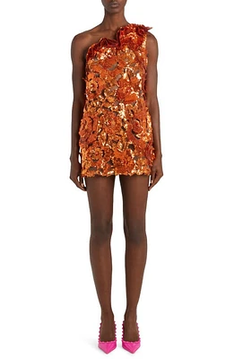 Valentino Garavani Sequin Floral Embroidery One-Shoulder Minidress in Off Orange at Nordstrom, Size 6 Us