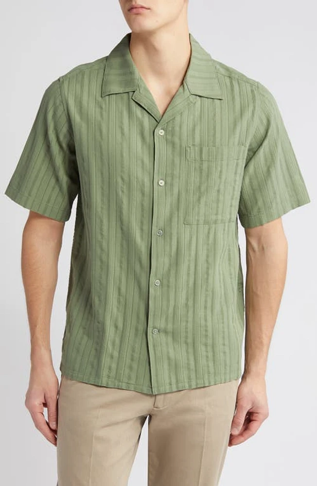 NN07 Julio 5712 Stripe Organic Cotton Camp Shirt Hedge Green at Nordstrom, R