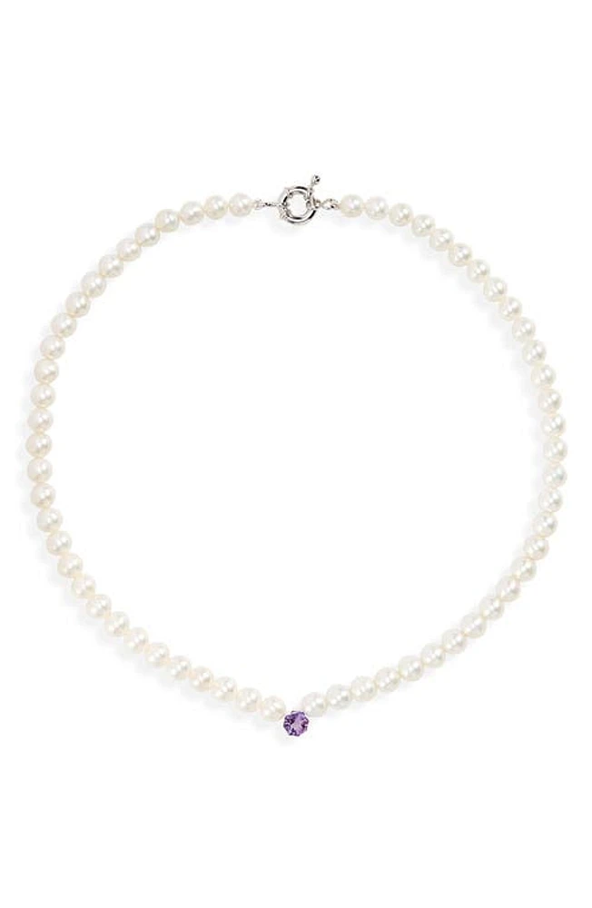 POLITE WORLDWIDE Princess Freshwater Pearl & Amethyst Necklace in Silver at Nordstrom, Size 18.5