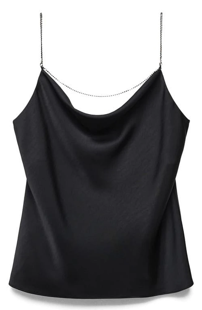 MANGO Diamante Strap Cowl Neck Satin Camisole in Black at Nordstrom, Size Large