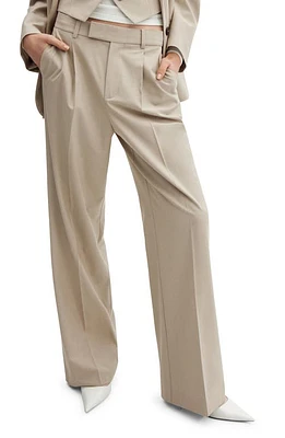 MANGO Pleat Front Wide Leg Suit Pants Beige at Nordstrom,