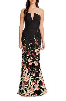 Dress the Population Fernanda Embroidered Floral Strapless Gown Bright Rose Multi at Nordstrom,