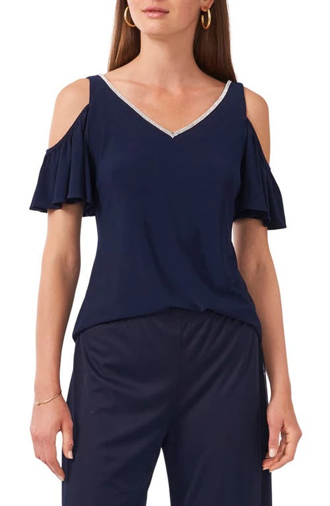 Chaus Rhinestone Trim Cold Shoulder Top Jbs Navy at Nordstrom,