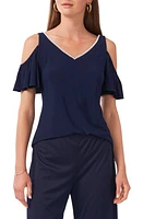 Chaus Rhinestone Trim Cold Shoulder Top Jbs Navy at Nordstrom,