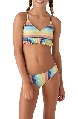 O'Neill Kids' Beach Bound Stripe Two-Piece Swimsuit Yellow Multi Colored at Nordstrom,