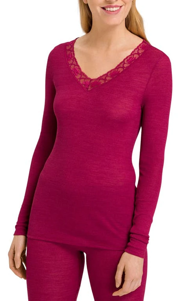 Hanro Ribbed Merino Wool & Silk Pajama Top Intense Garnet at Nordstrom,