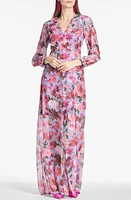 Sachin & Babi Penny Long Sleeve Chiffon A-Line Gown Pink Periwinkle Dahlia at Nordstrom,