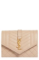 Saint Laurent Monogram Pebbled Leather Envelope Card Case in Dark B at Nordstrom