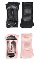 Arebesk Moto Assorted 2-Pack No-Slip Open Toe Socks Black /Light Pink at Nordstrom,