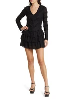 LoveShackFancy Boreno Ruffle Long Sleeve Lace Minidress Black at Nordstrom,