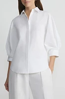 Lafayette 148 New York Slim Fit Balloon Sleeve Stretch Cotton Blend Button-Up Shirt White at