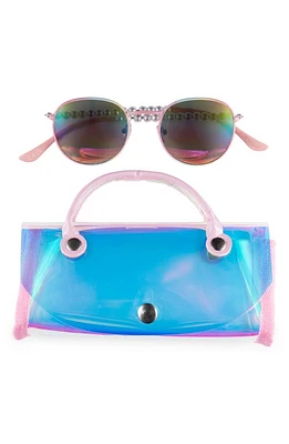 Capelli New York Kids' Round Sunglasses & Iridescent Hologram Case Set in Pink Multi at Nordstrom