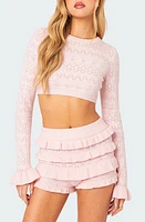 EDIKTED Delana Pointelle Crop Top Light-Pink at Nordstrom,