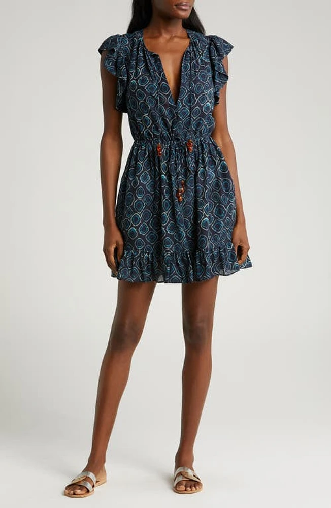 Ulla Johnson Kalina Floral Flutter Sleeve Cover-Up Minidress in Aquamarine at Nordstrom, Size Small