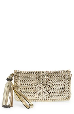 Anya Hindmarch The Neeson Herringbone Woven Metallic Leather Tassel Clutch in Platino at Nordstrom