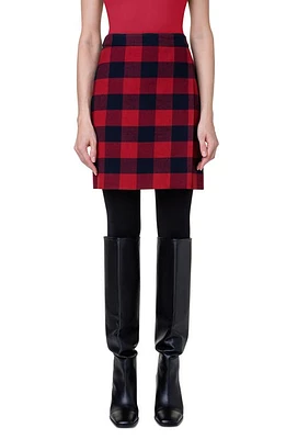 Akris punto Buffalo Plaid Wool & Cotton Wrap Skirt in 076 Crimson-Navy at Nordstrom, Size 8