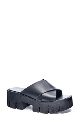 Chinese Laundry Lock Down Platform Slide Sandal Black Leather at Nordstrom,