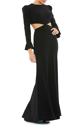 Mac Duggal Cutout Detail Long Sleeve Trumpet Gown Black at Nordstrom,