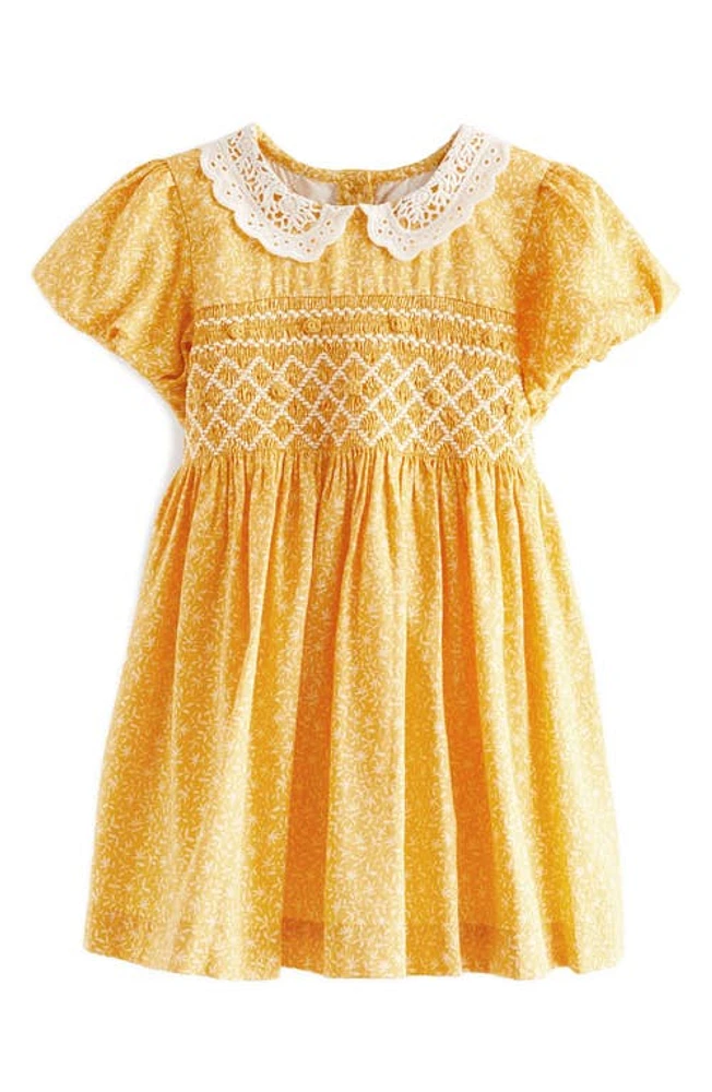 NEXT Kids' Ditsy Embroidery Detail Cotton Dress Lemon Yellow at Nordstrom,