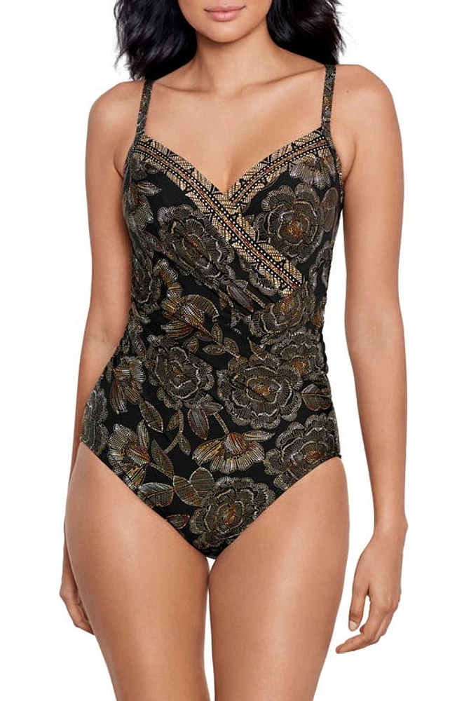 Miraclesuit Petal Pusher Gali One-Piece Swimsuit Black/Multi at Nordstrom,