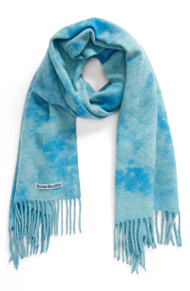 Acne Studios Tie Dye Fringed Wool Scarf in Aqua Blue at Nordstrom