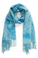 Acne Studios Tie Dye Fringed Wool Scarf in Aqua Blue at Nordstrom