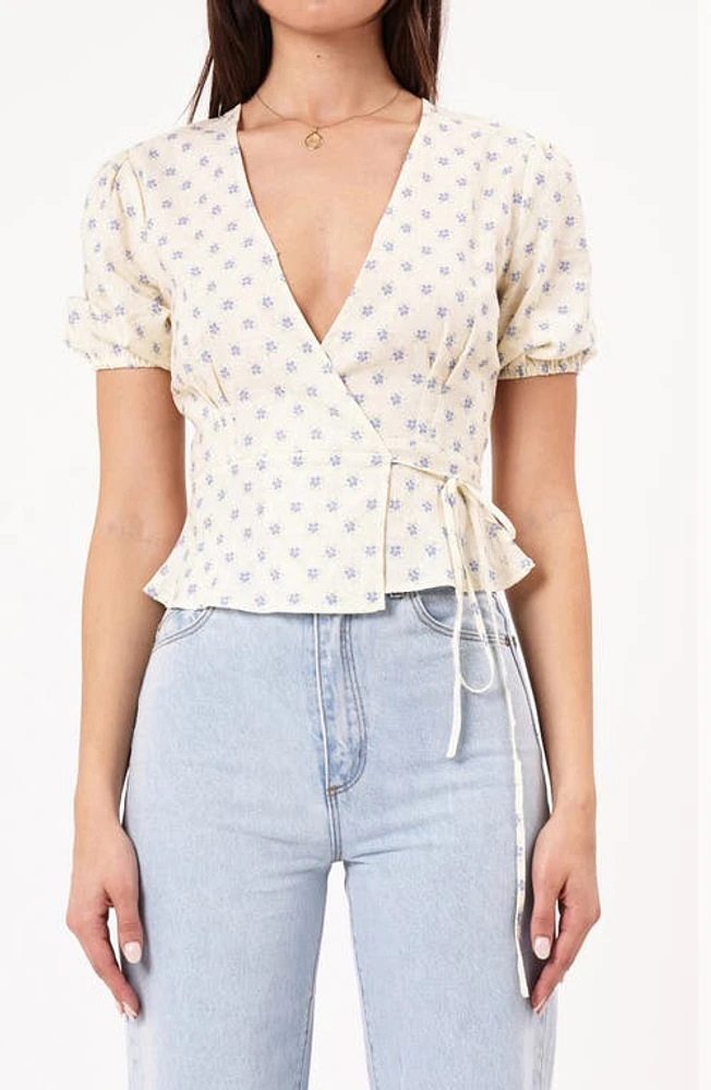 Rolla's Verona Floral Print Linen Blend Wrap Top Cream at Nordstrom,