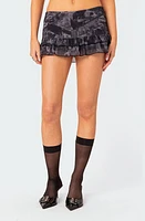 EDIKTED Nightlife Print Ruffle Miniskirt Gray at Nordstrom,